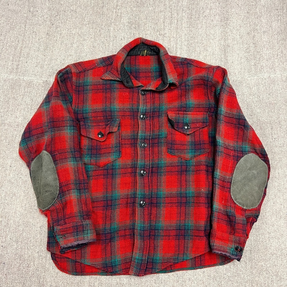 Vintage 1940s Flannel Shirt Mens Medium Red Plaid Long Sleeve Button Up Buffalo